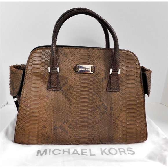 New Michael Kors Gia‎ Genuine Python Brown Large Satchel Bag Italy $2195 rt - Picture 1 of 8